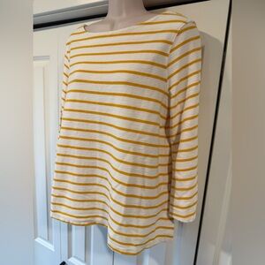 Old Navy yellow white stripe boatneck top shirt blouse large L